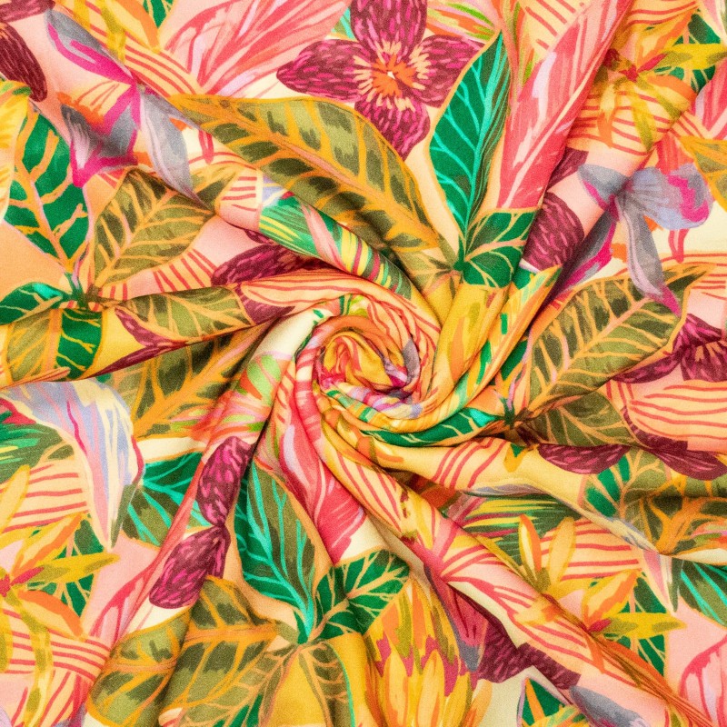 No. 1841 bedruckter Viskosecrepe bunte Blätter