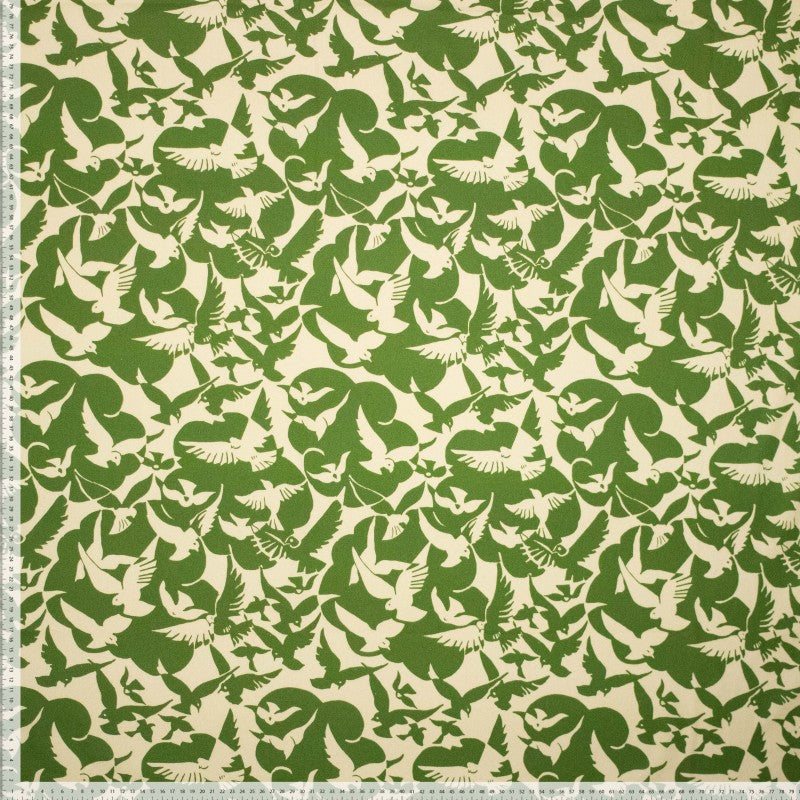 No. 1843 bedruckter Baumwollpoplin Tauben grün