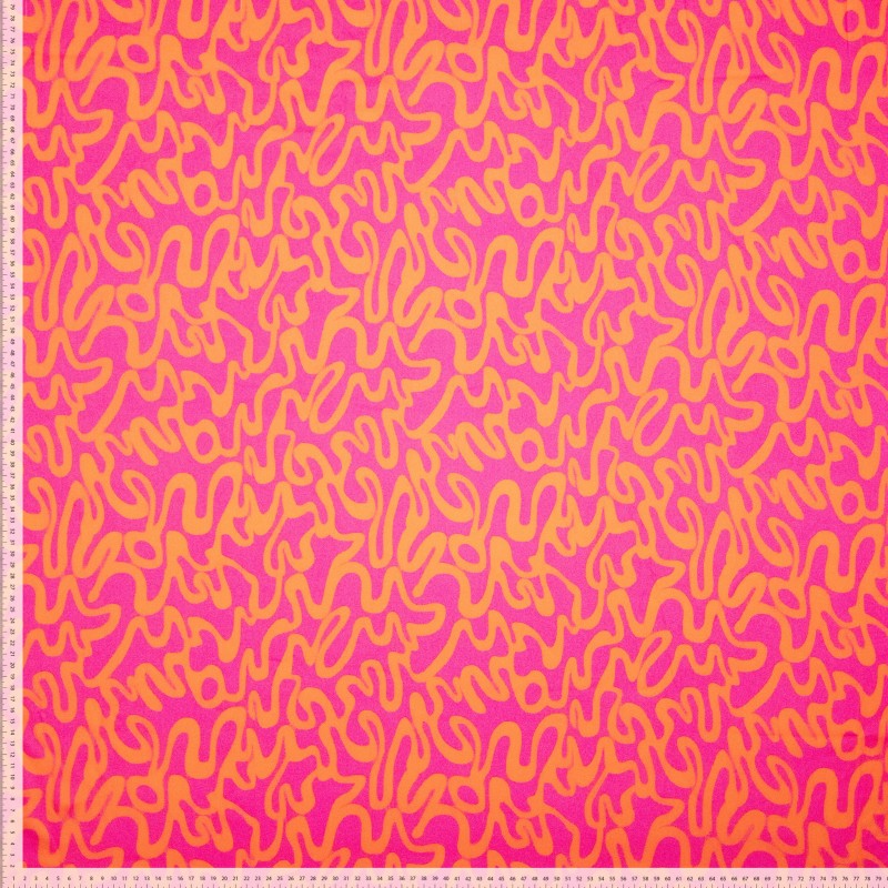 No. 1842 bedruckter Viskosesatin pink orange Abstrakt