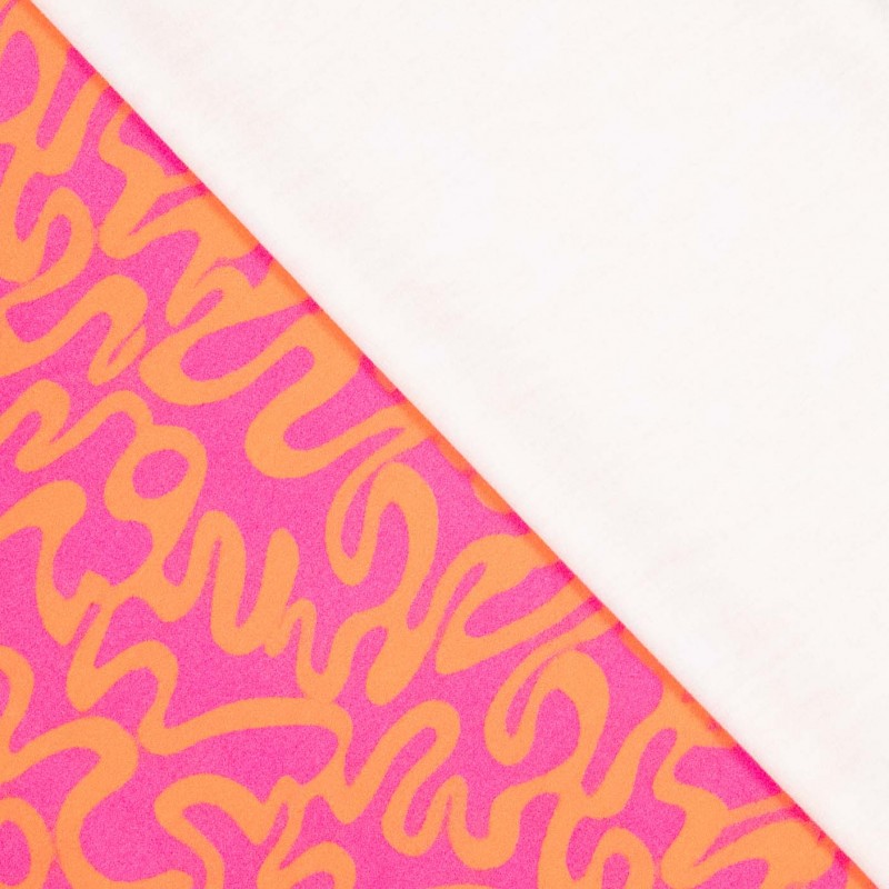 No. 1842 bedruckter Viskosesatin pink orange Abstrakt