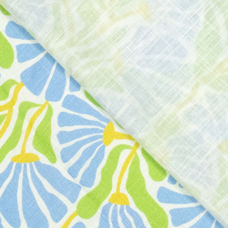 No. 1844 Leinen-Viskosemischung blau grüne Blumen