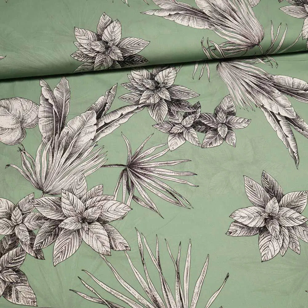 No. 1396 Baumwollstoff Palmenblätter salbei | 1,50m
