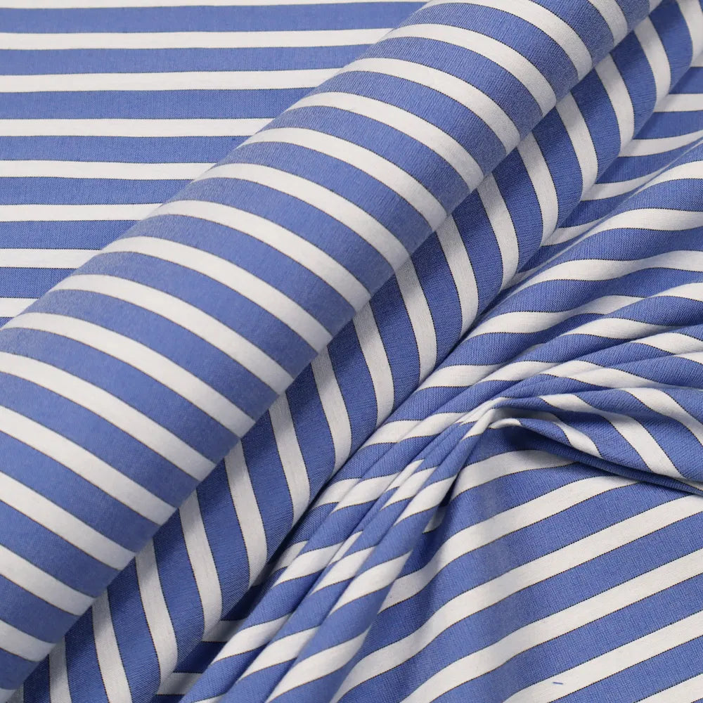 No. 1410 Baumwoll-Poplin Stretch blau | weiß gestreift