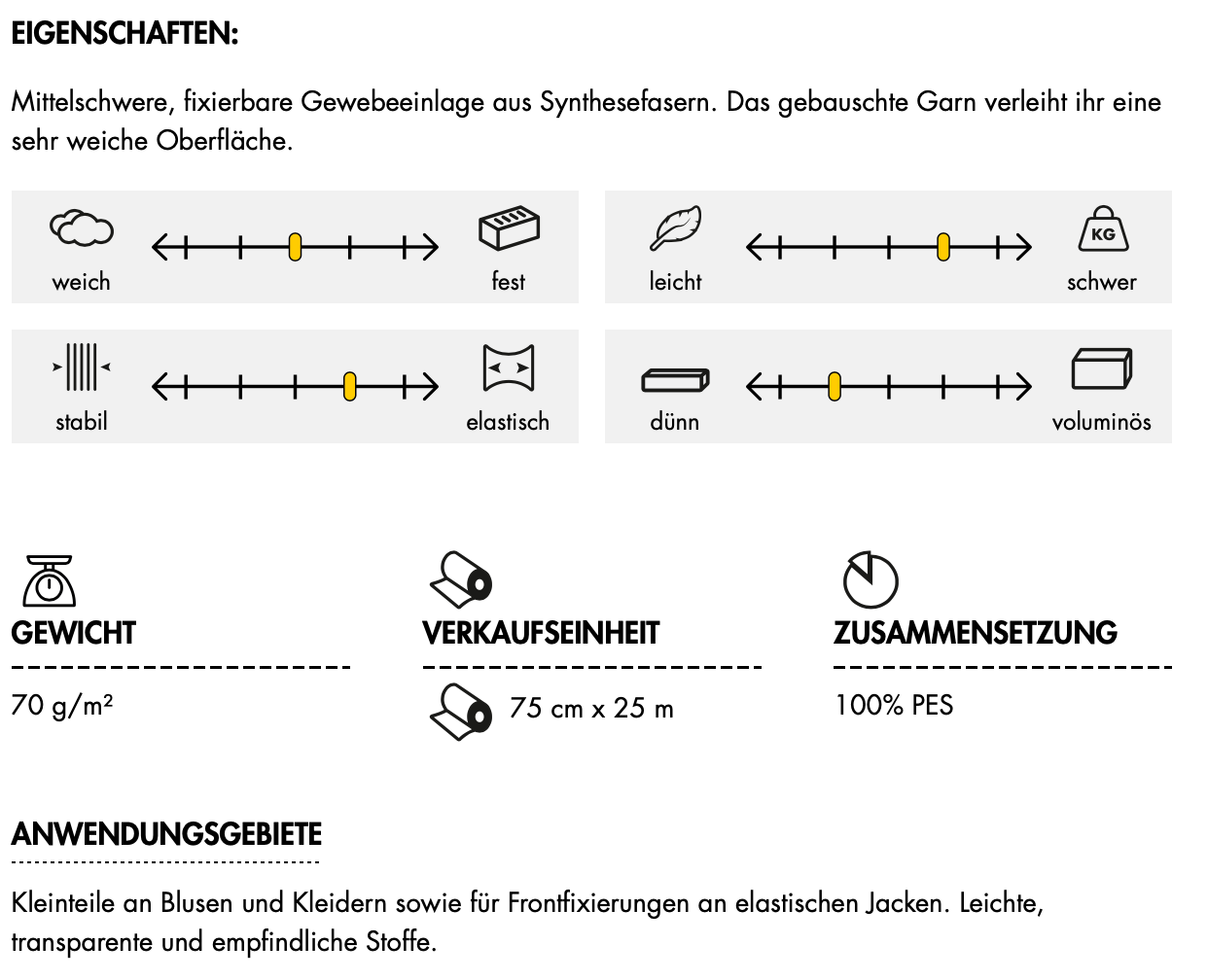 Gewebeeinlage Vlieseline ® G 770 schwarz bi-elastisch