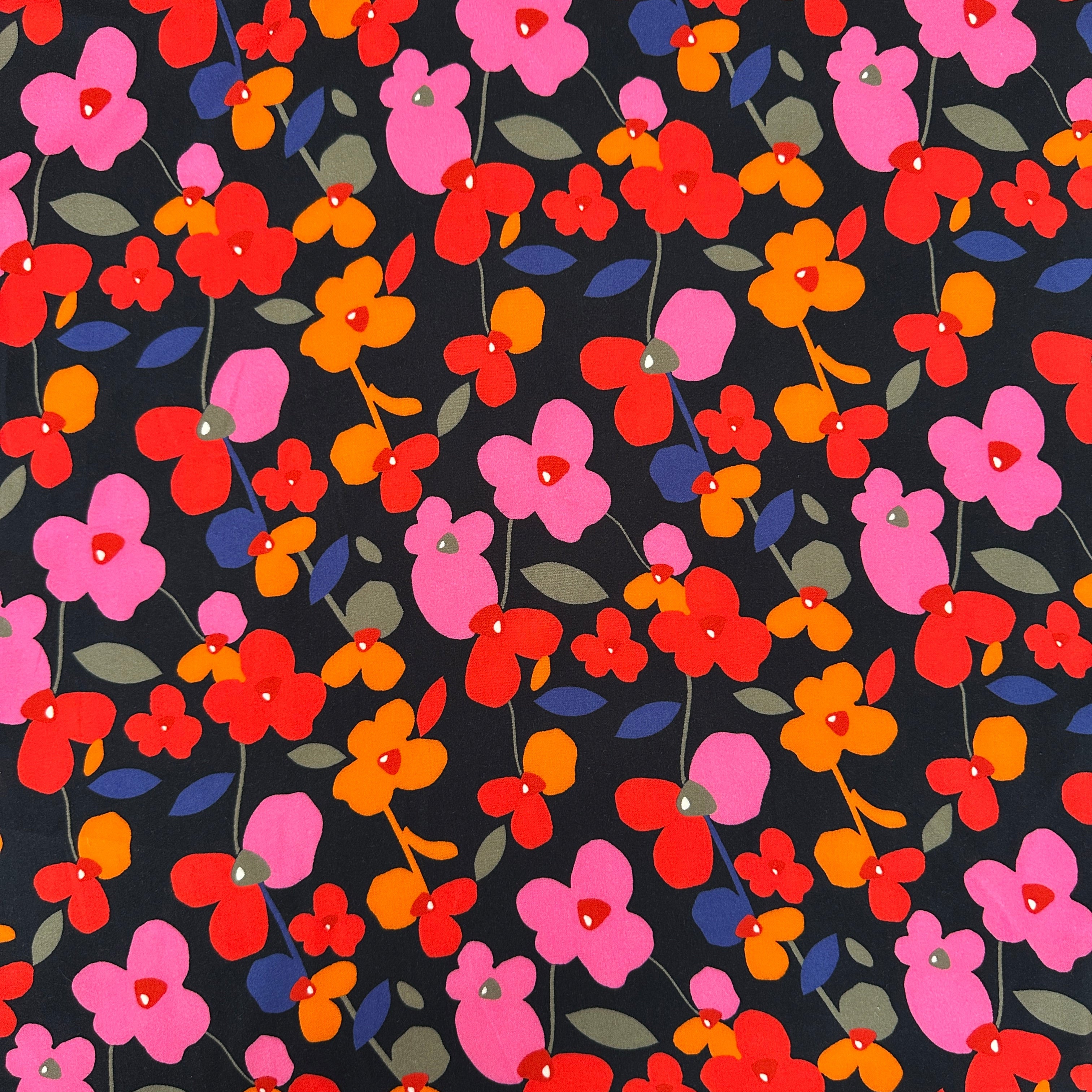 No. 1610 Viskose Druck Blumen orange pink