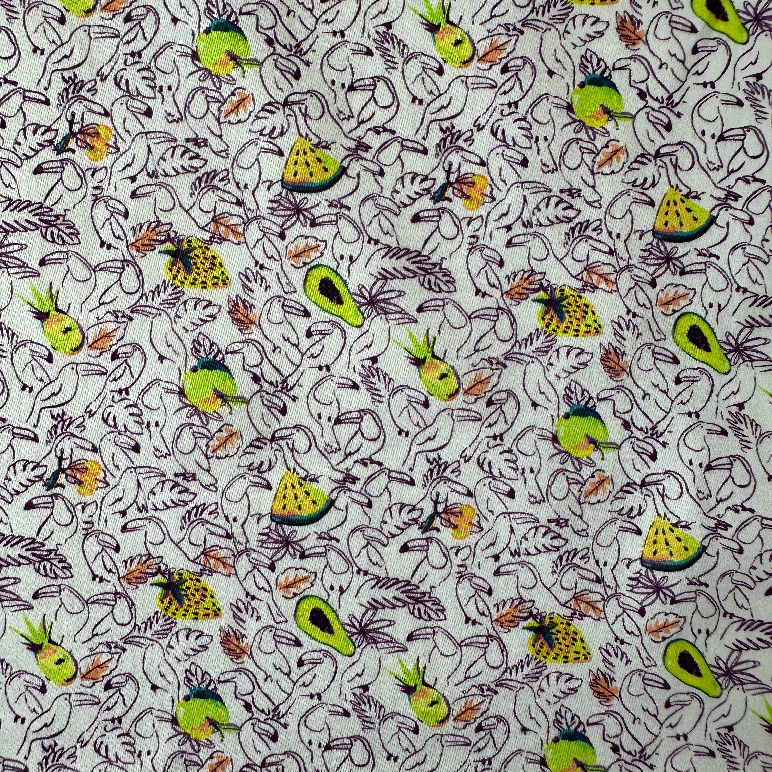 No. 1591 Baumwollprint Früchte lila grün