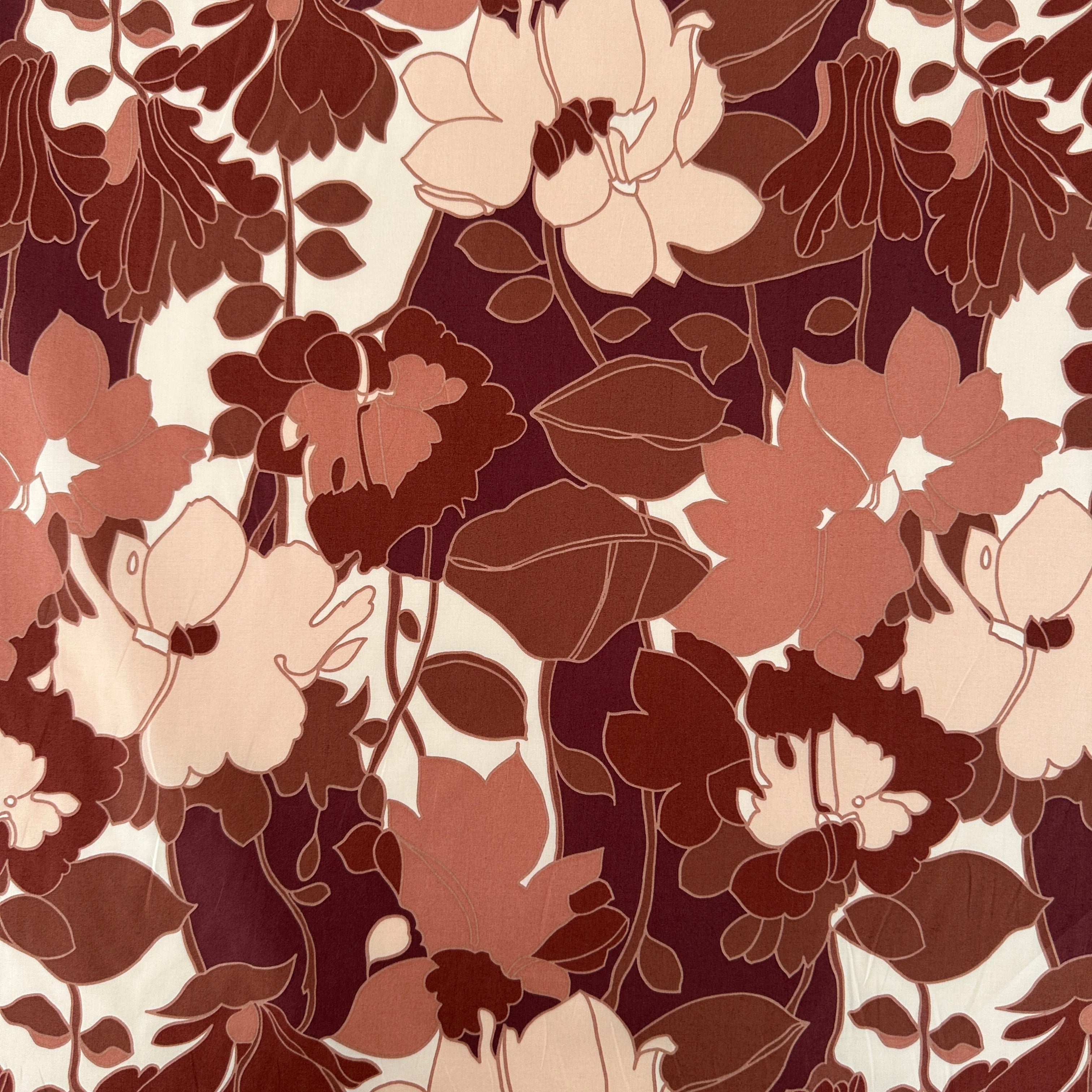 No. 1612 Baumwollprint Blumen rot braun