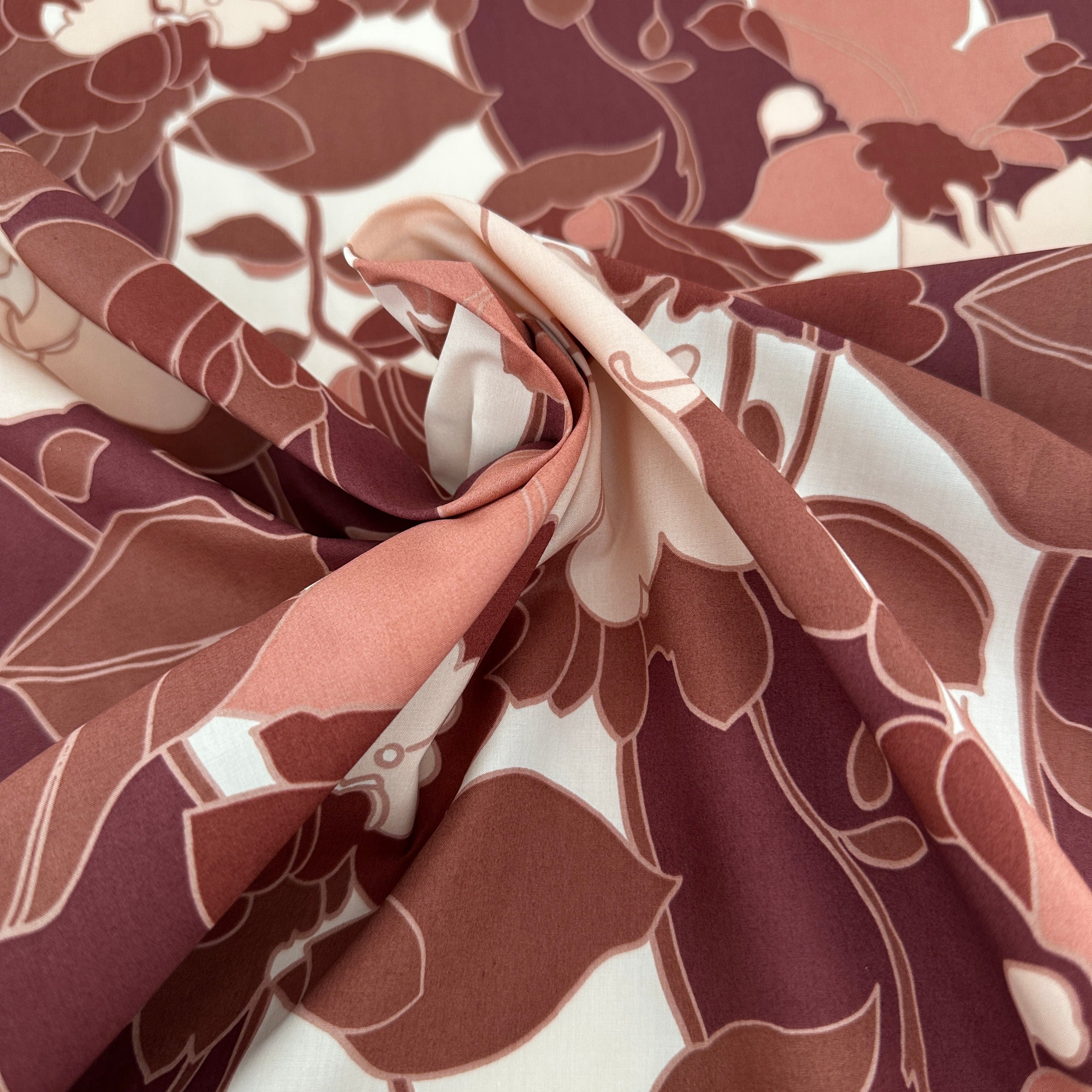 No. 1612 Baumwollprint Blumen rot braun