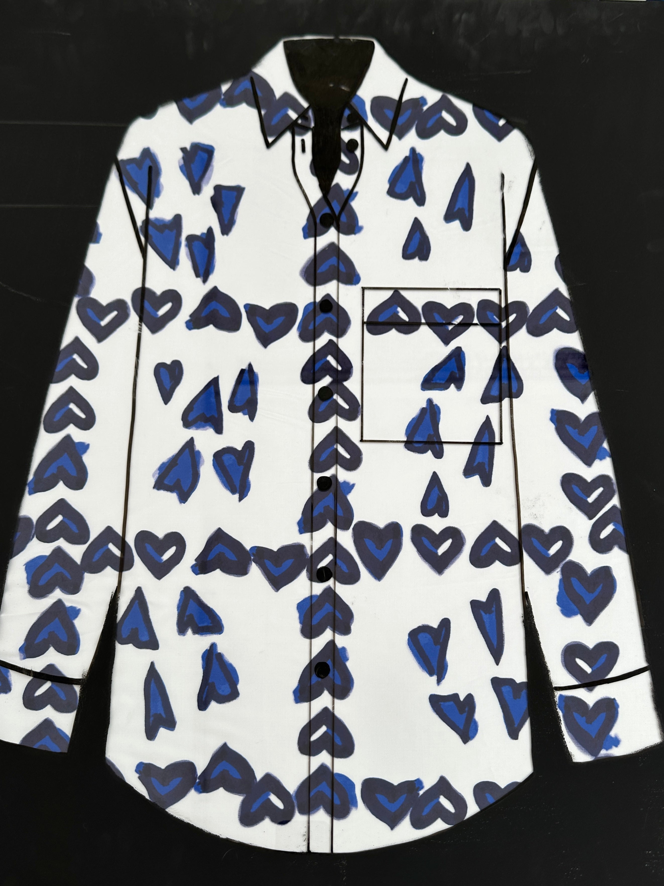 No. 1606 Viskose Druck blaue Herzchen mit Borte