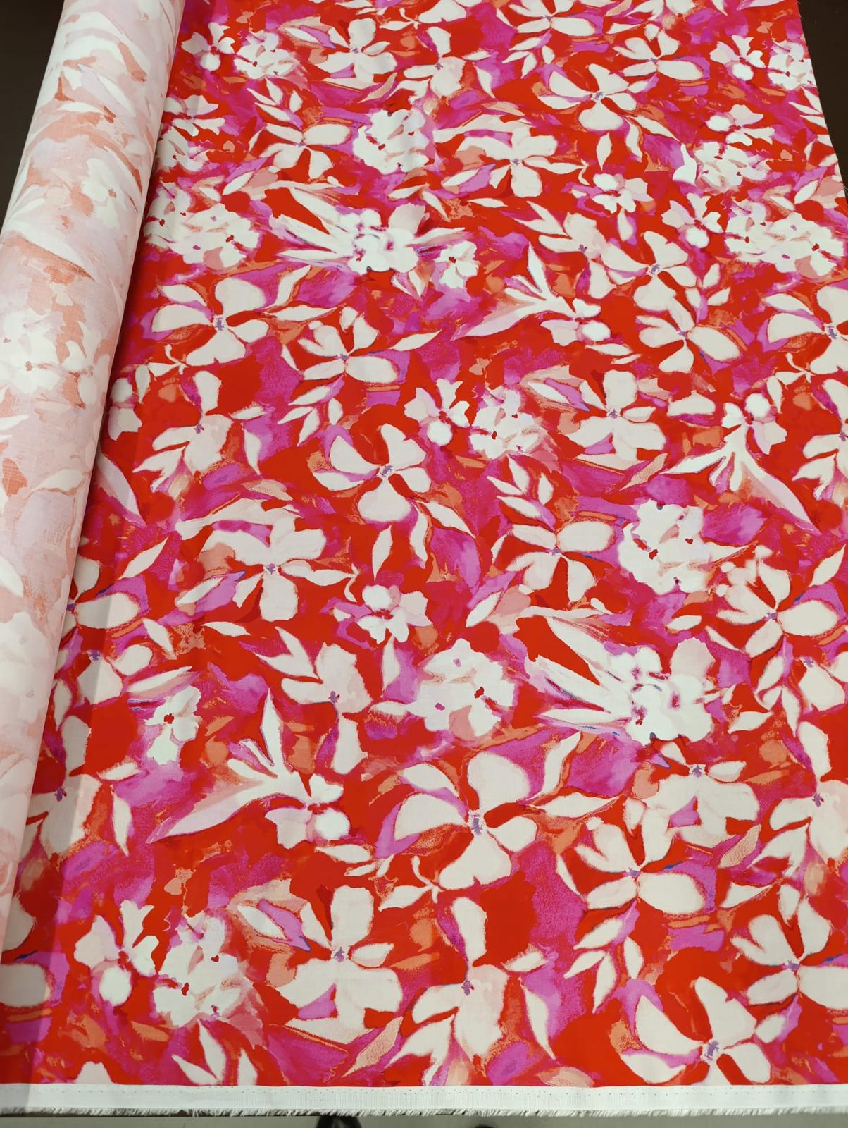 No. 1632 Viskose Druck pink-rote Blumen
