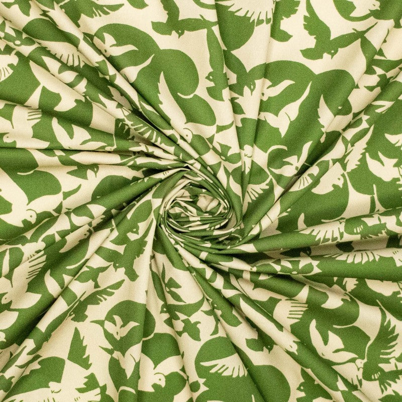 No. 1843 bedruckter Baumwollpoplin Tauben grün