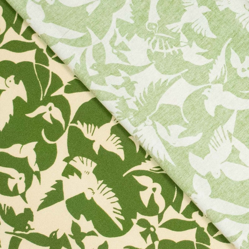 No. 1843 bedruckter Baumwollpoplin Tauben grün