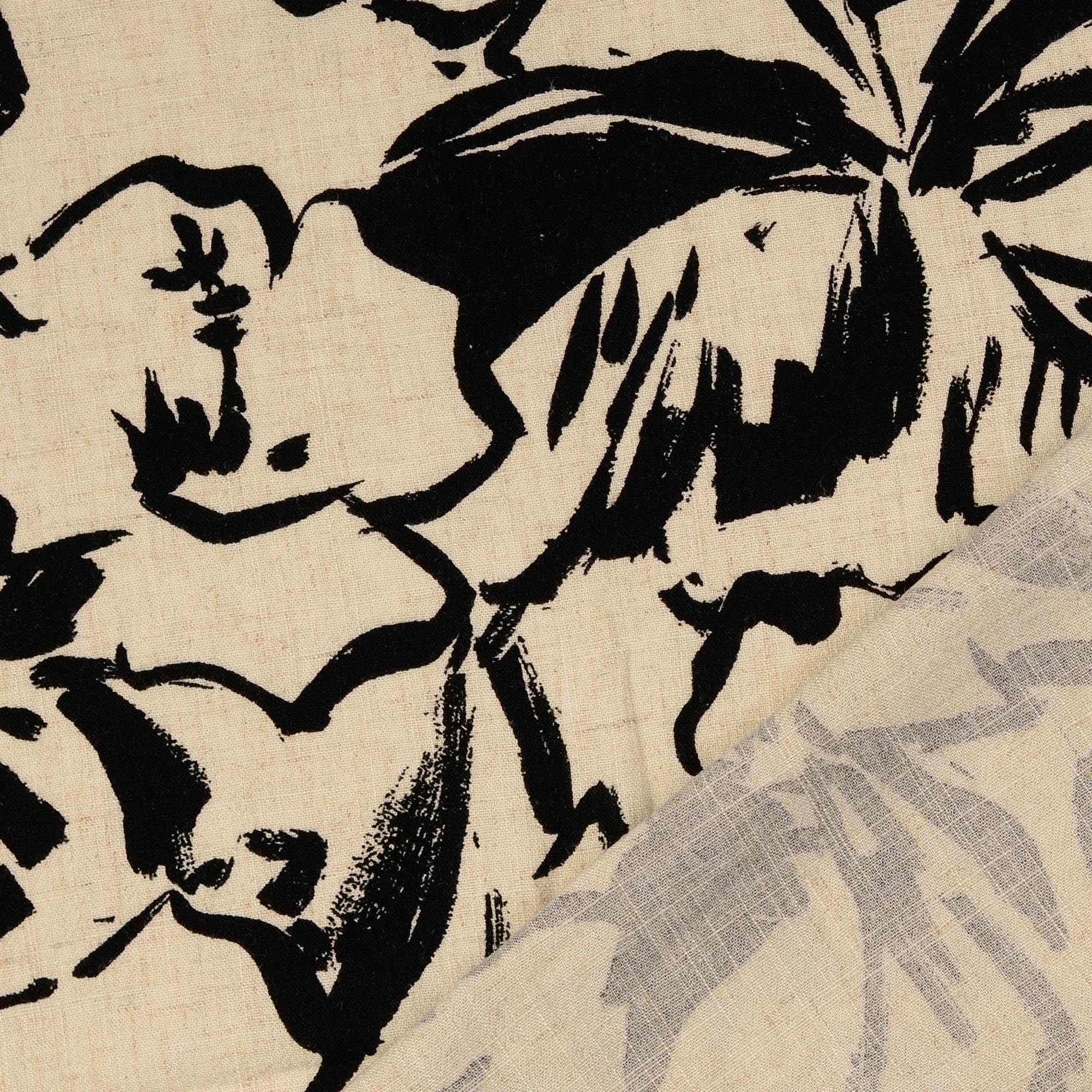 No. 1629 Viskose-Leinenmischung Blumenprint schwarz|sand