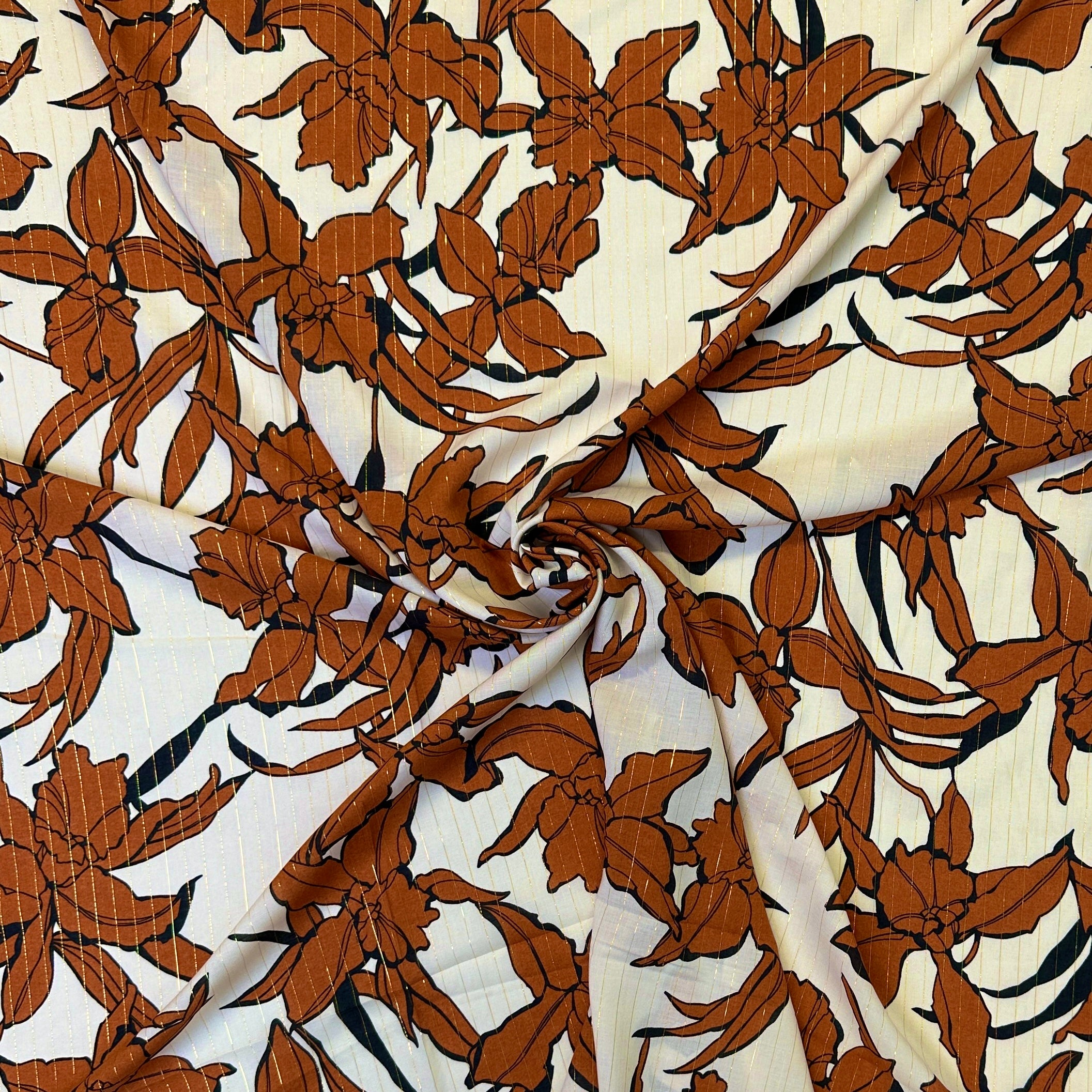 No. 1391 Viskose Blumen Lurex beige | rost | gold | 1,50m