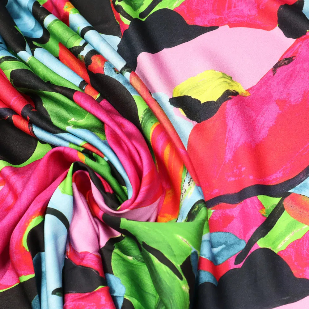 No. 1778 Viskose Satin pinke Blumen