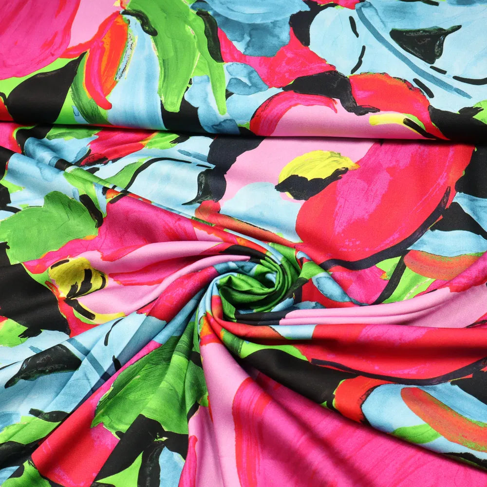 No. 1778 Viskose Satin pinke Blumen