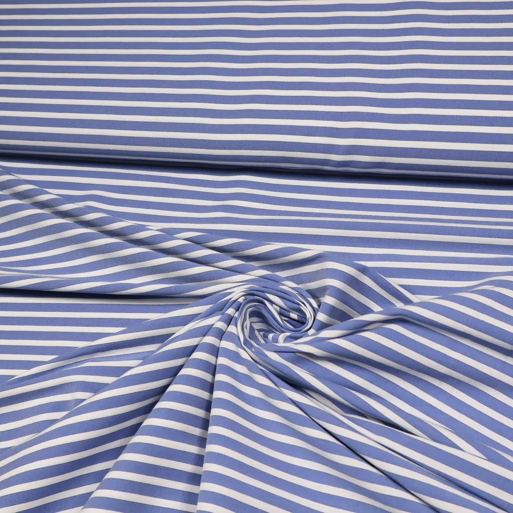 Non. 1410 popeline de coton stretch bleu | blanc rayé