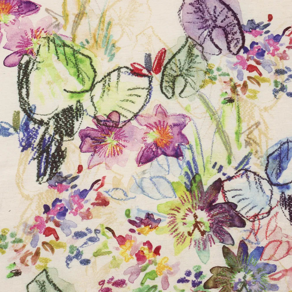 No. 1773 Viskose-Leinen Mix Aquarell Blumen