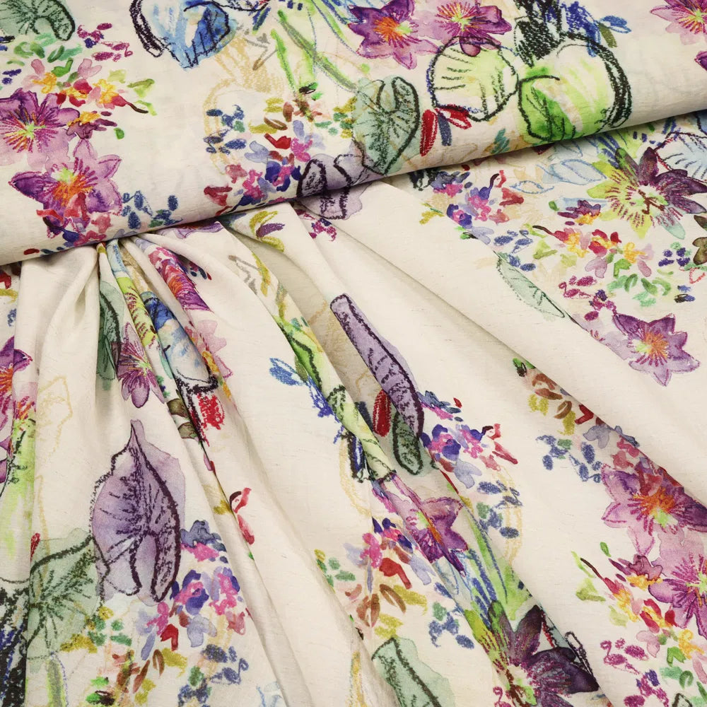 No. 1773 Viskose-Leinen Mix Aquarell Blumen