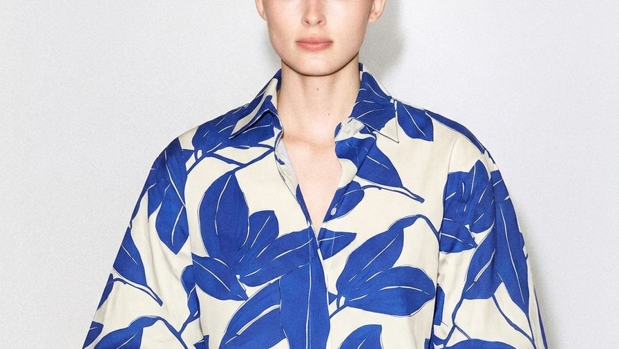 No. 2103 Poplin Blätter Blau/Ecru