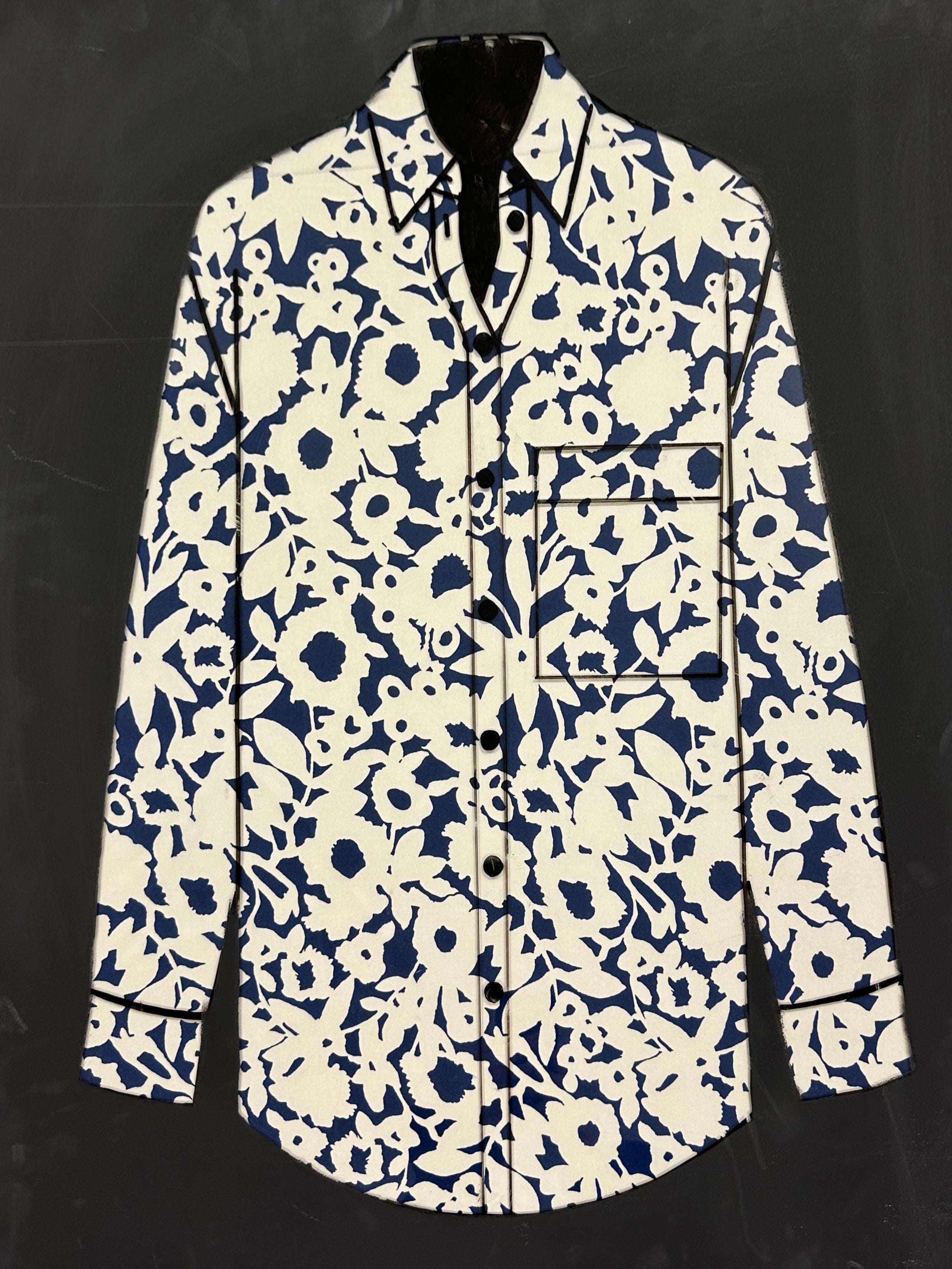 No. 2046 Seidencrepe blau weiß