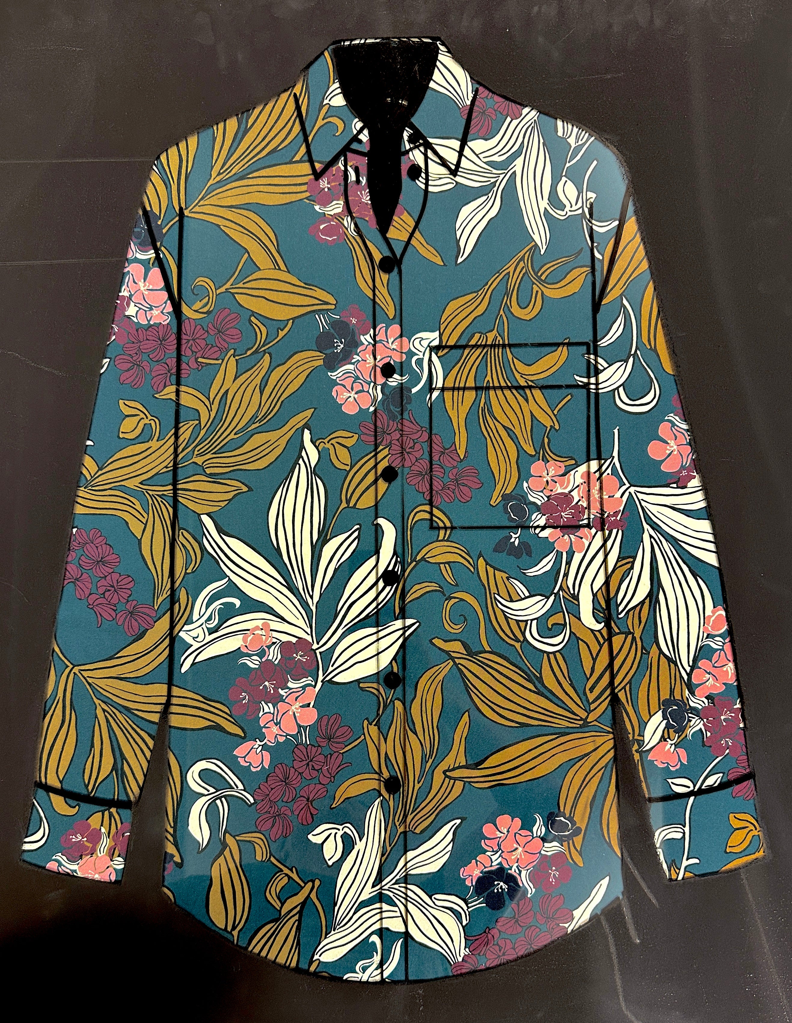 No. 1691 Seide petrol Blumen