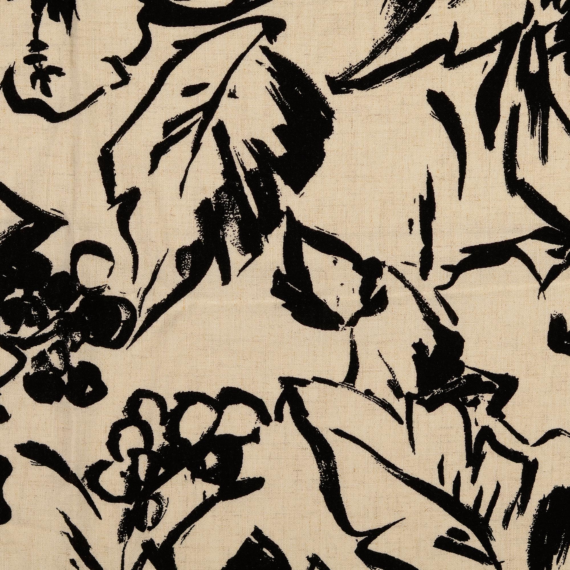 No. 1629 Viskose-Leinenmischung Blumenprint schwarz|sand