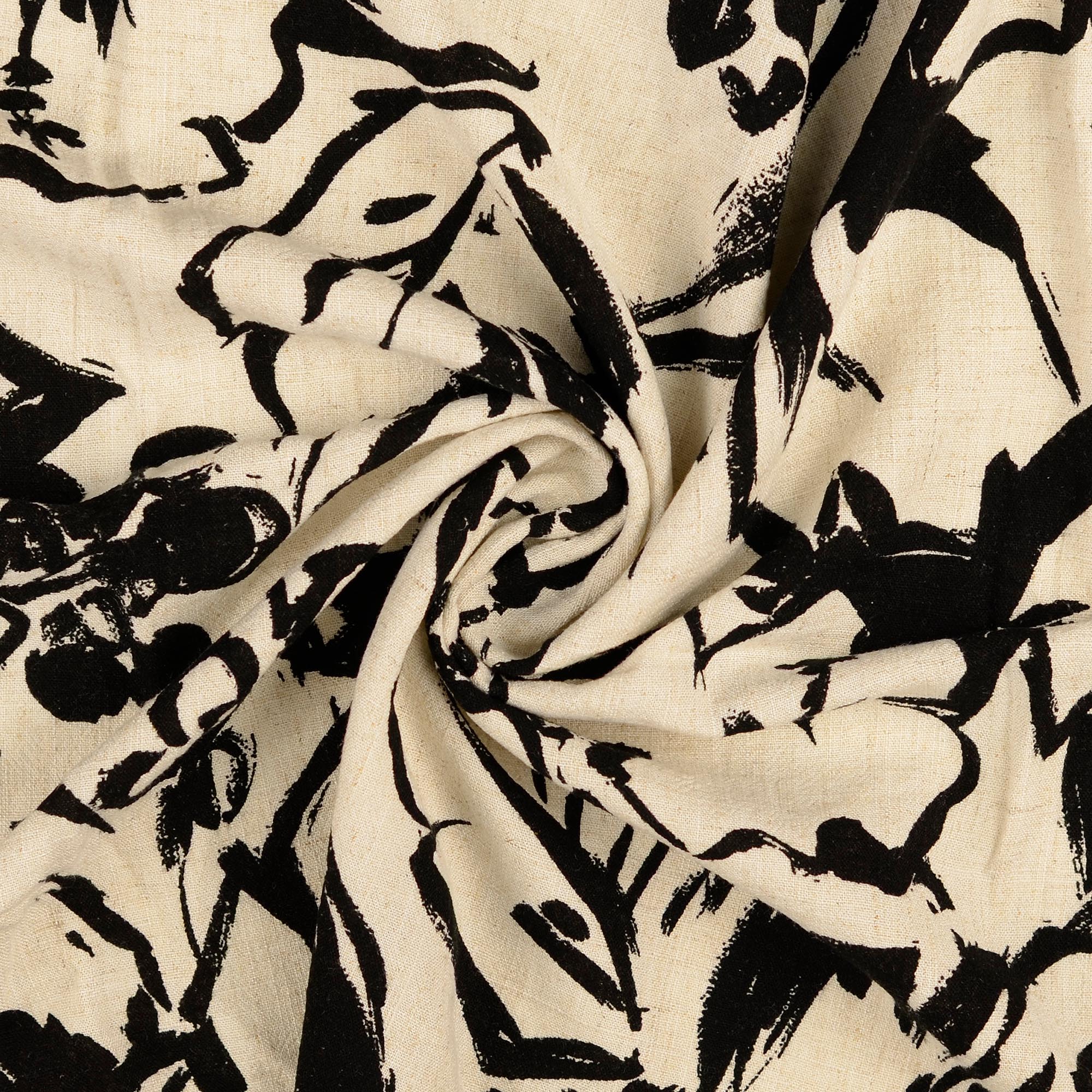 No. 1629 Viskose-Leinenmischung Blumenprint schwarz|sand