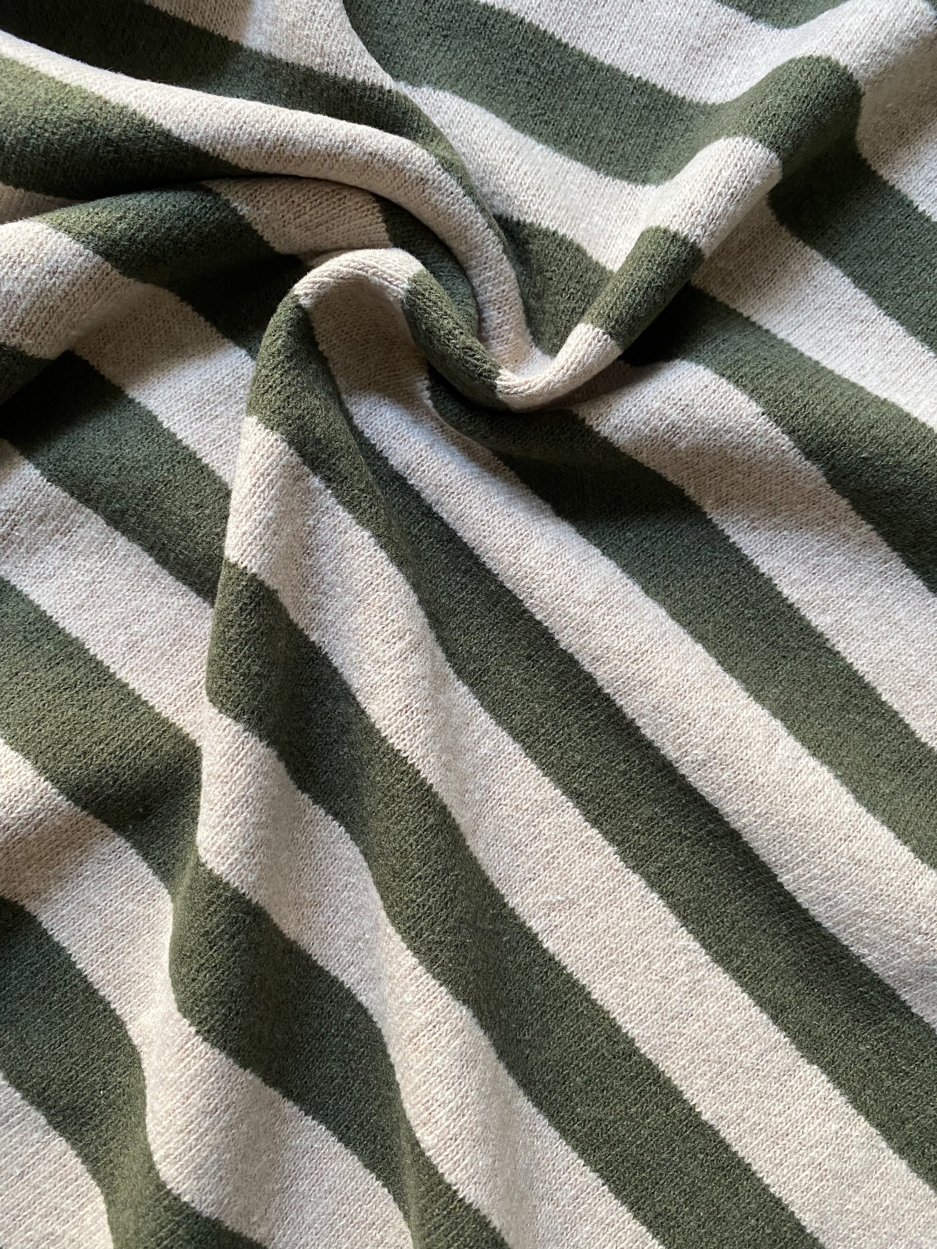 No. 1034 Soft knit beige green stripes