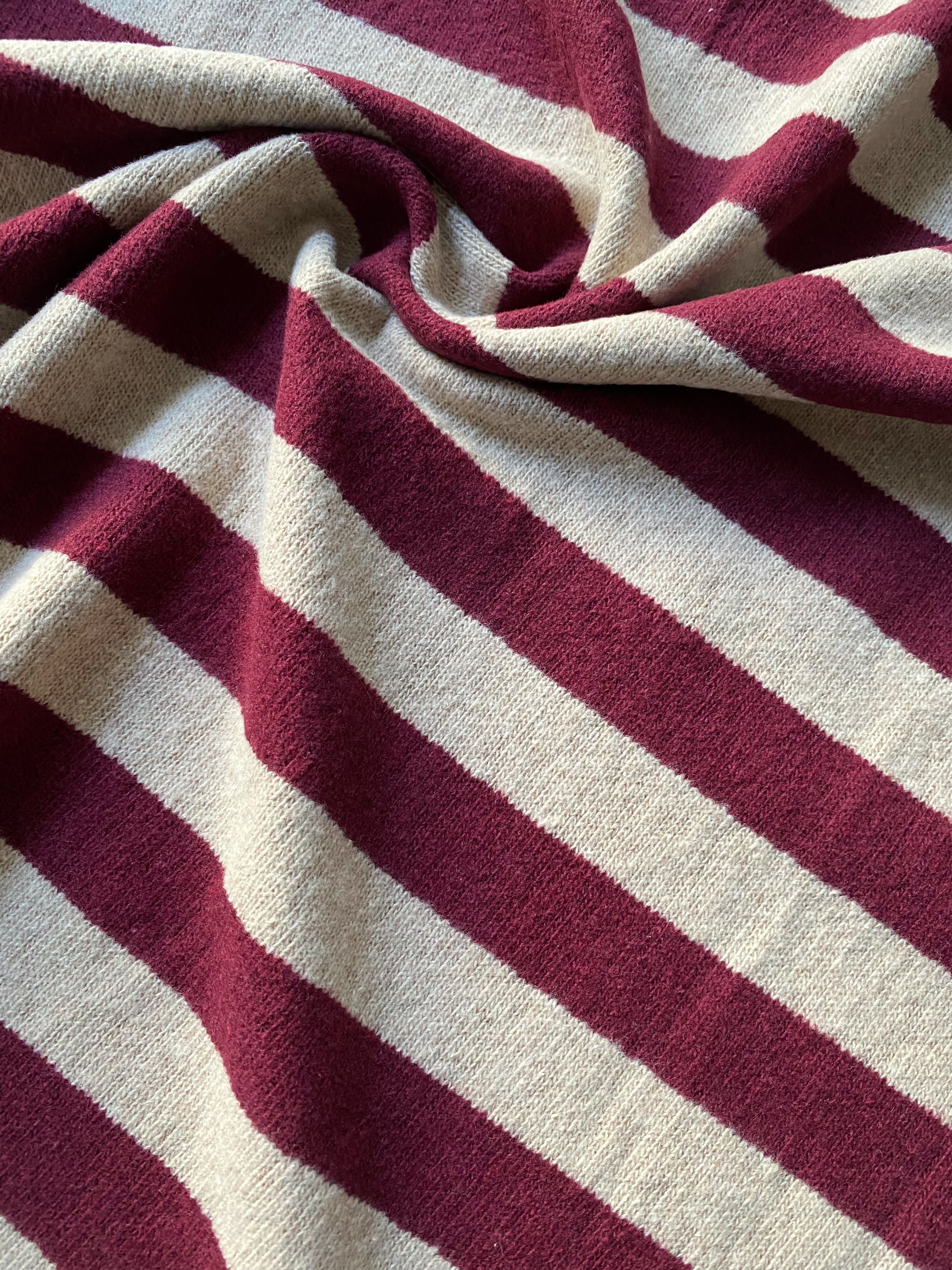 No. 1035 Soft knit beige wine red stripes