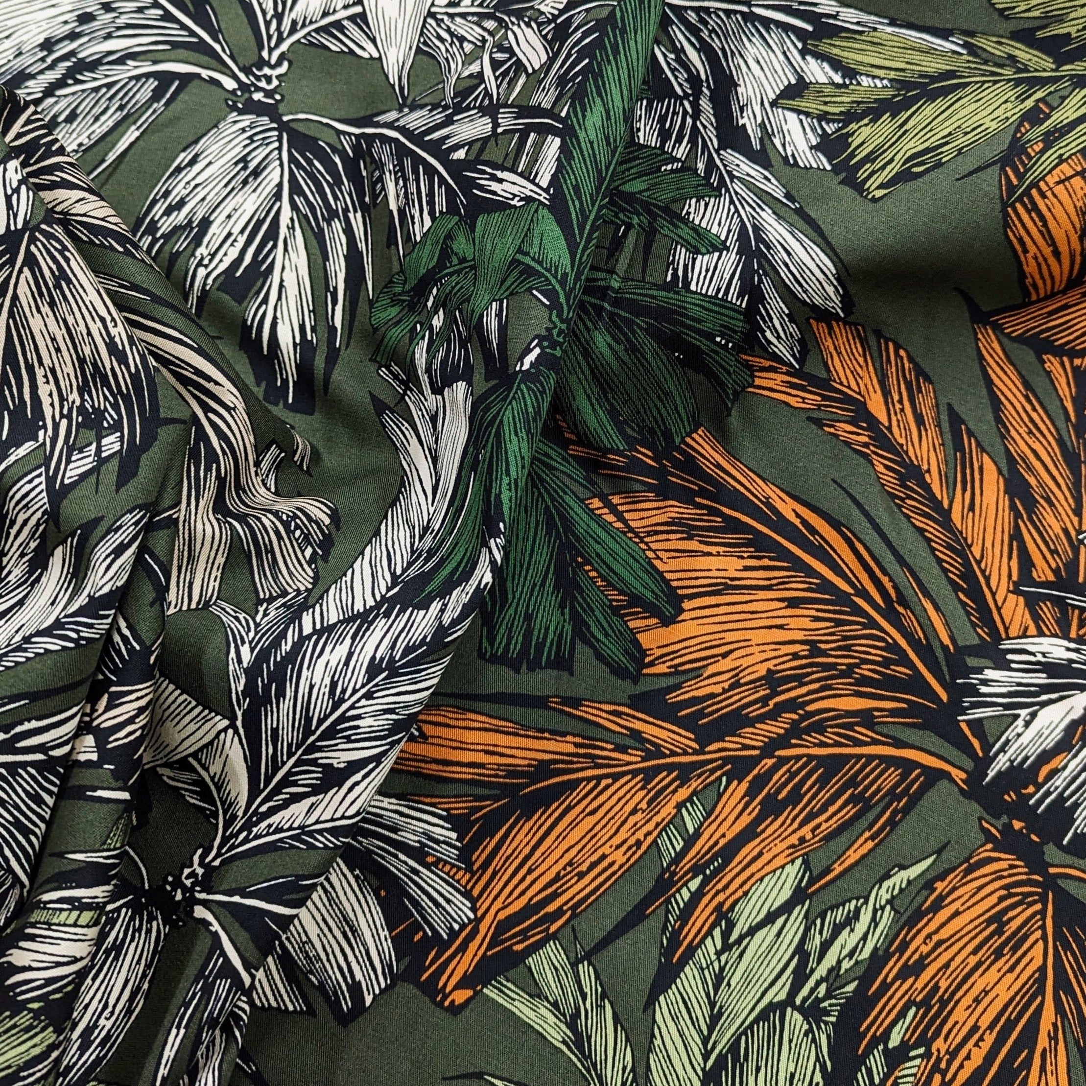 No. 1265 Cotton palm print with stretch khaki