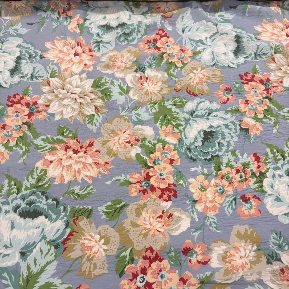 No. 2115 Viskose Blau Vintage-Blumen